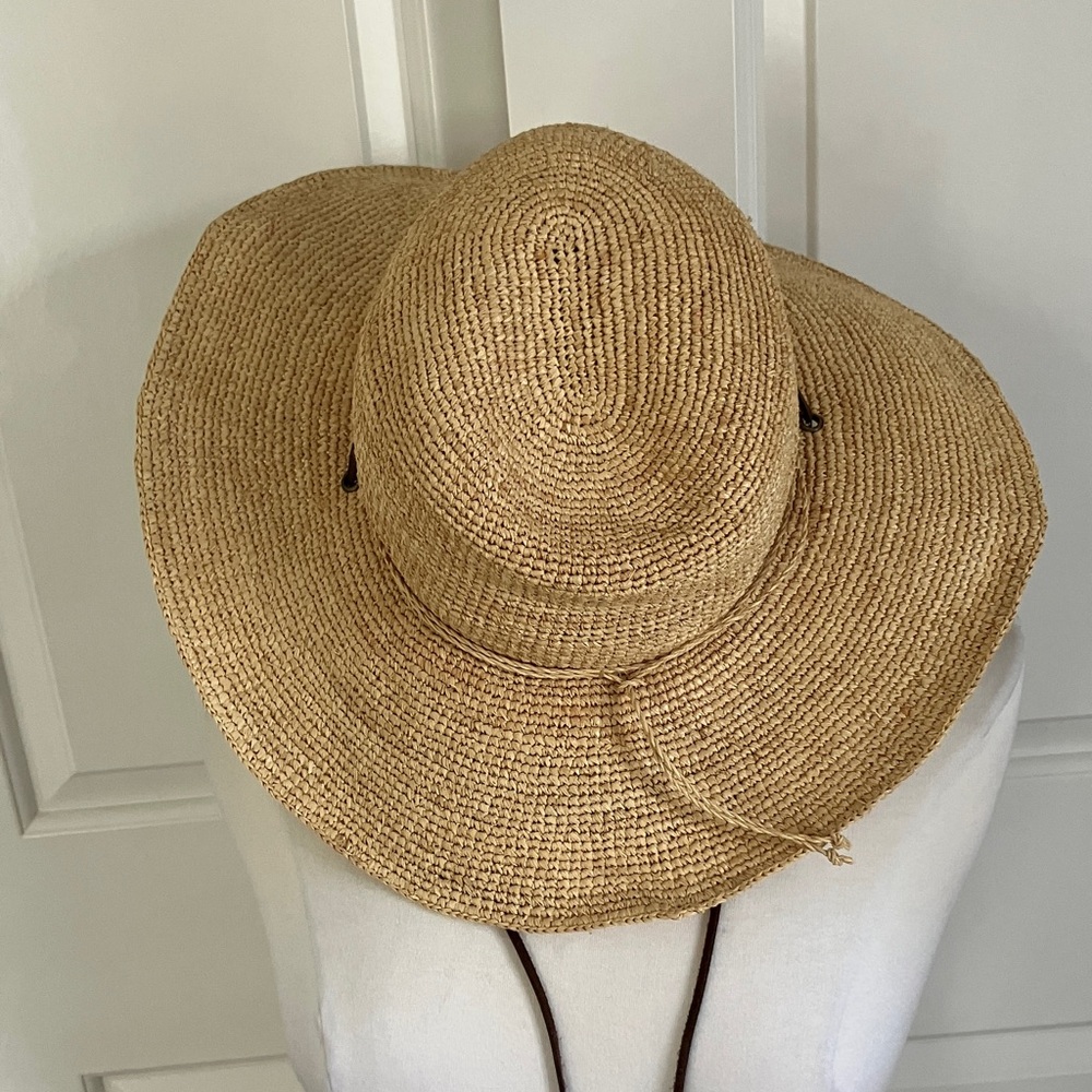 Scala Natural Straw Wide-Brim Hat with Brown Chin Cord - Picture 3 of 5